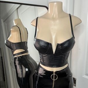 Charlotte Russe Black Croc-Effect Crop Top